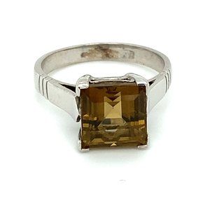 Smoky Quartz 3.70ct Platinum Solid Silver Ring